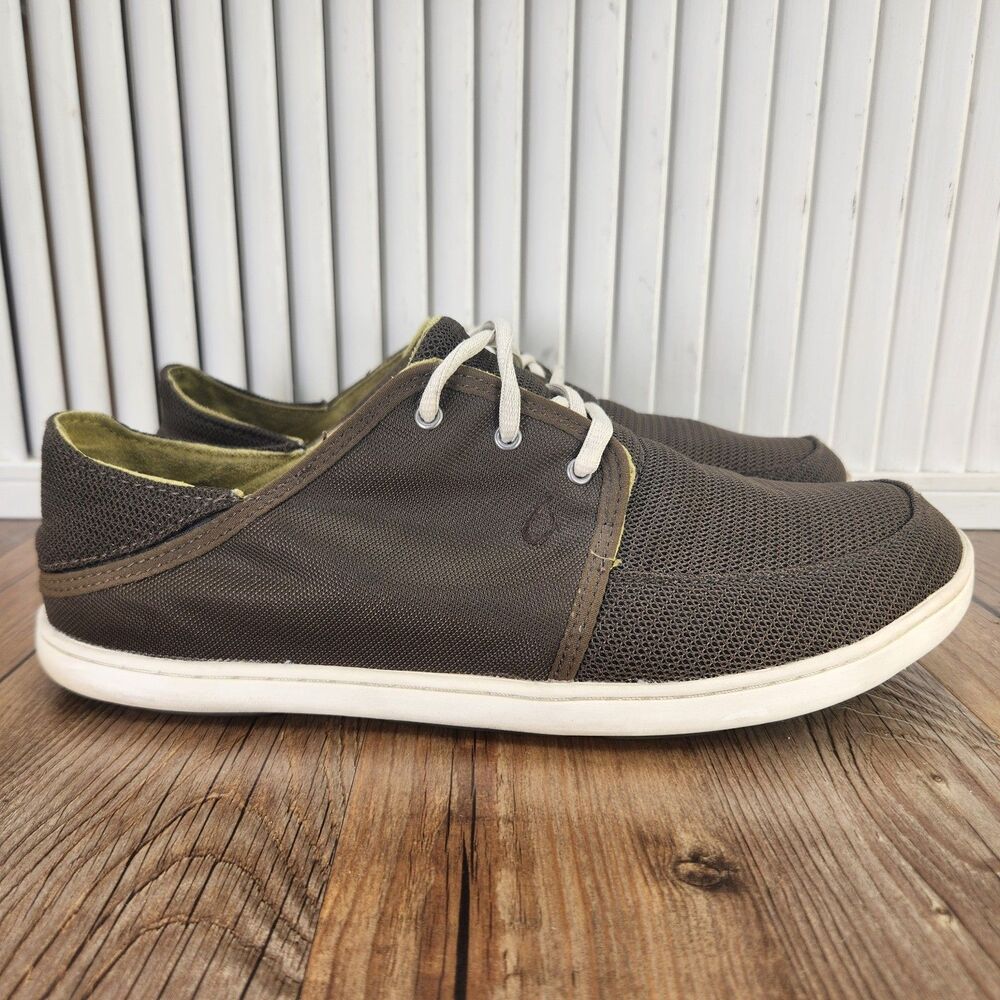 Olukai Nohea Lace Mesh Shoes Mens Sz 10 Brown Casual Lace Up Drop Heel Beach Low